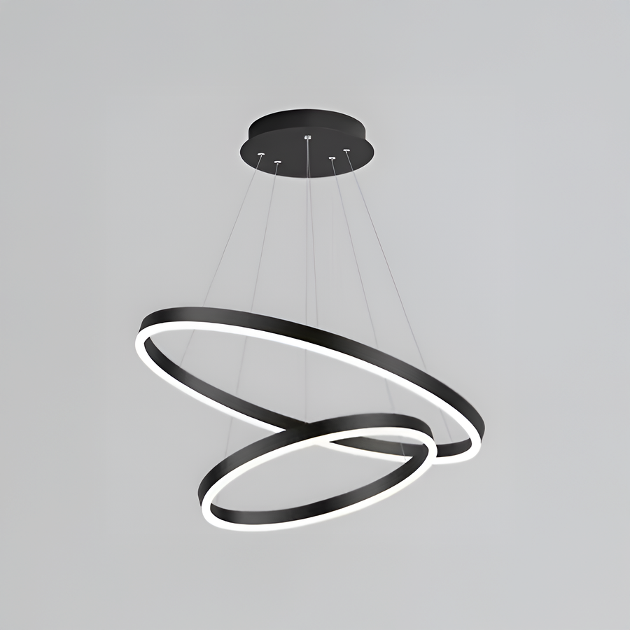 Suspended LED chandelier with remote control CASIANA 41W, 2 Circles, Cold/Warm/Neutral light, Dimmable, Black, Height Adjustable