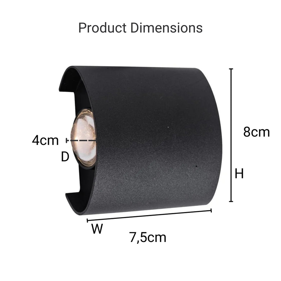 Fantas Outdoor and Indoor LED Wall Lamp, 2 Sources x 1W, IP65, Metallic, Black, 3000K