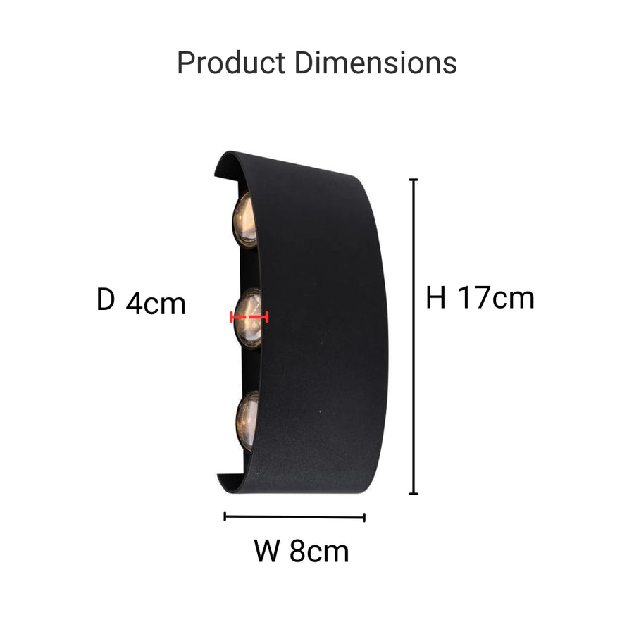 Fantas Outdoor and Indoor LED Wall Lamp, 6 Sources x 1W, IP65, Metallic, Black, 3000K