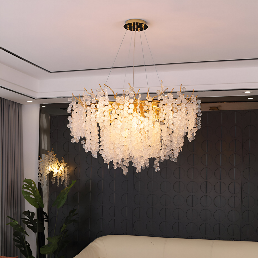WALTZ Serenade Crystal Chandelier, 8xG9, Gold, 60cm, Adjustable Height