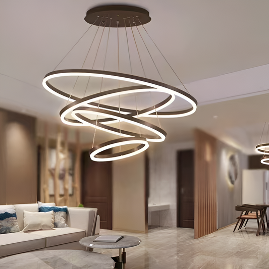 Suspended LED chandelier with remote control CASIANA 130W, 4 Circles, Cold/Warm/Neutral light, Dimmable, Black, Height Adjustable