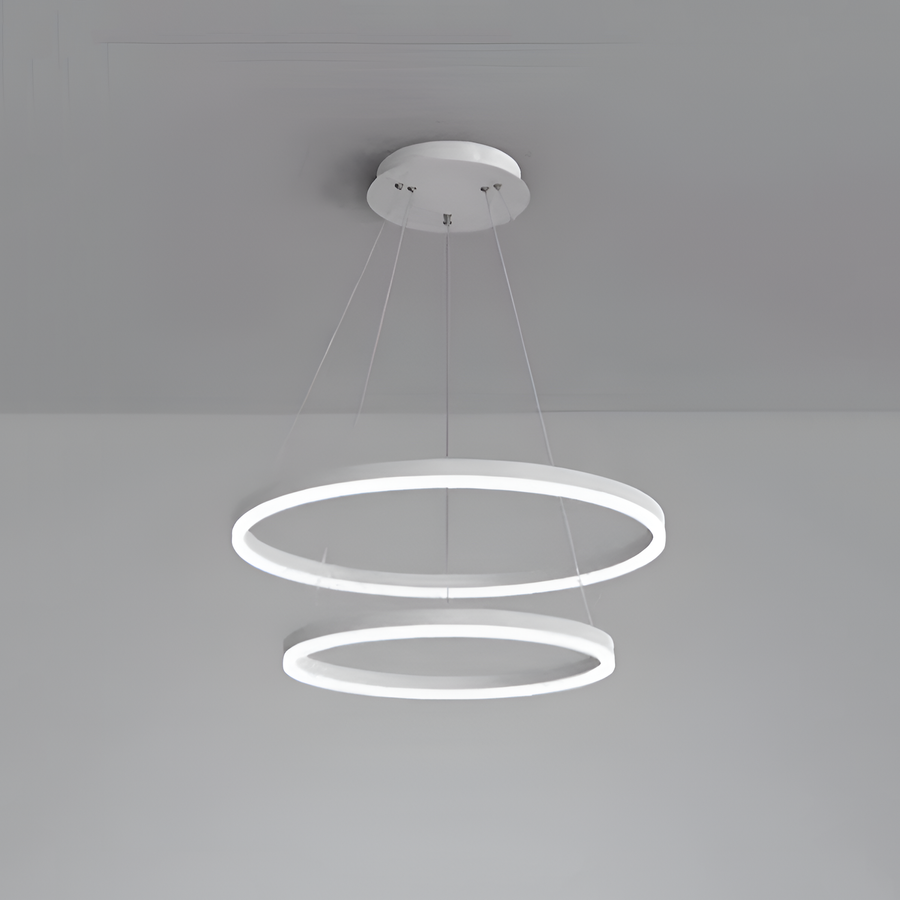 Suspended LED chandelier with remote control CHRISTINE, 69W, 2 Circles, Cold/Warm/Neutral light, Dimmable, White, Height Adjustable