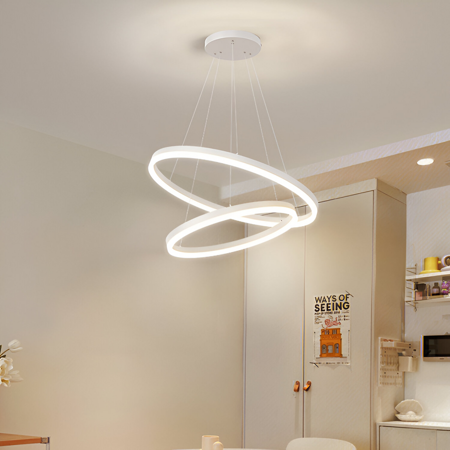 Suspended LED chandelier with remote control CHRISTINE, 69W, 2 Circles, Cold/Warm/Neutral light, Dimmable, White, Height Adjustable