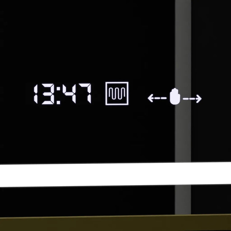 Rectangular LED Mirror, 100x80cm, Verite Royale Gold Motion Glow Marcello, Demister System, Clock & Thermometer, Dimmable