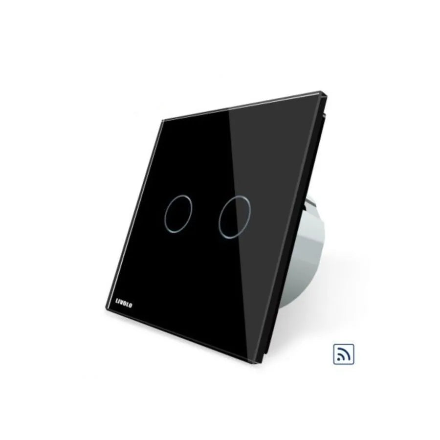 Wireless Touch Switch, Double, Black, Tempered Glass, Livolo