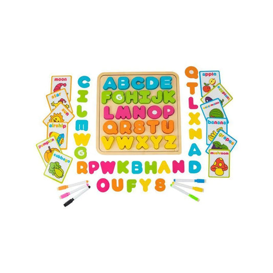 Alphabet Board Game, Set of 6 Markers, Wood