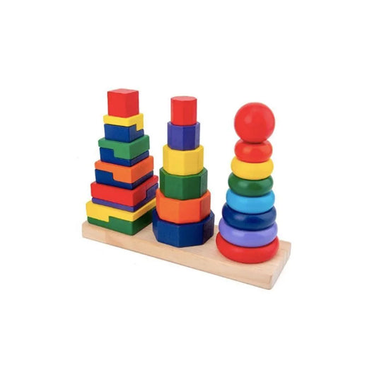 Educational Game with Geometric Shapes Pyramid Type, 3 Pieces, Wood