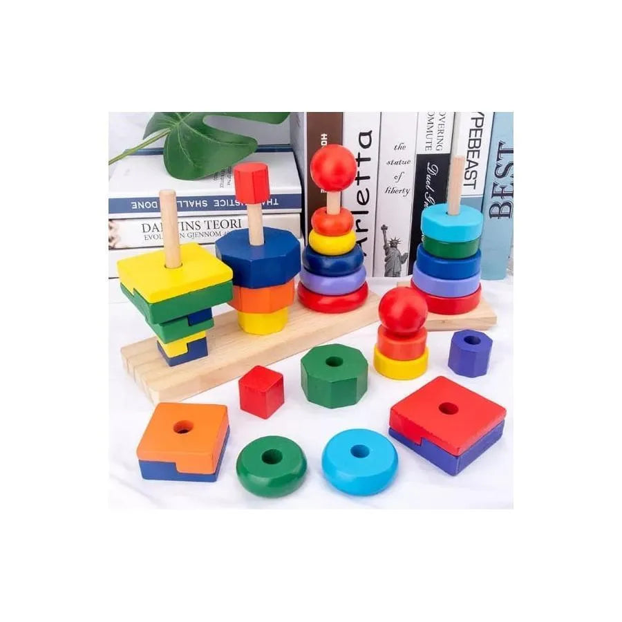 Educational Game with Geometric Shapes Pyramid Type, 3 Pieces, Wood