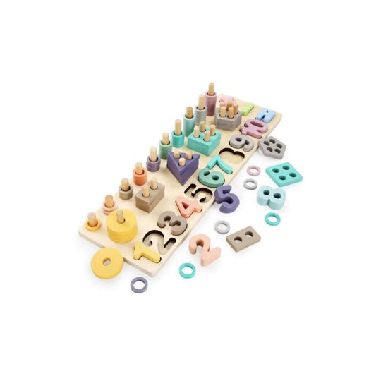 Montessori Multifunctional Educational Game with Numbers, Counters and Geometric Shapes, 80 Pieces, Wood