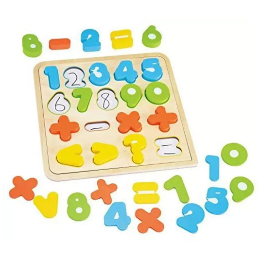 Educational Wooden Board Game with Multicolored Numbers, Set of 6 Markers, Wood