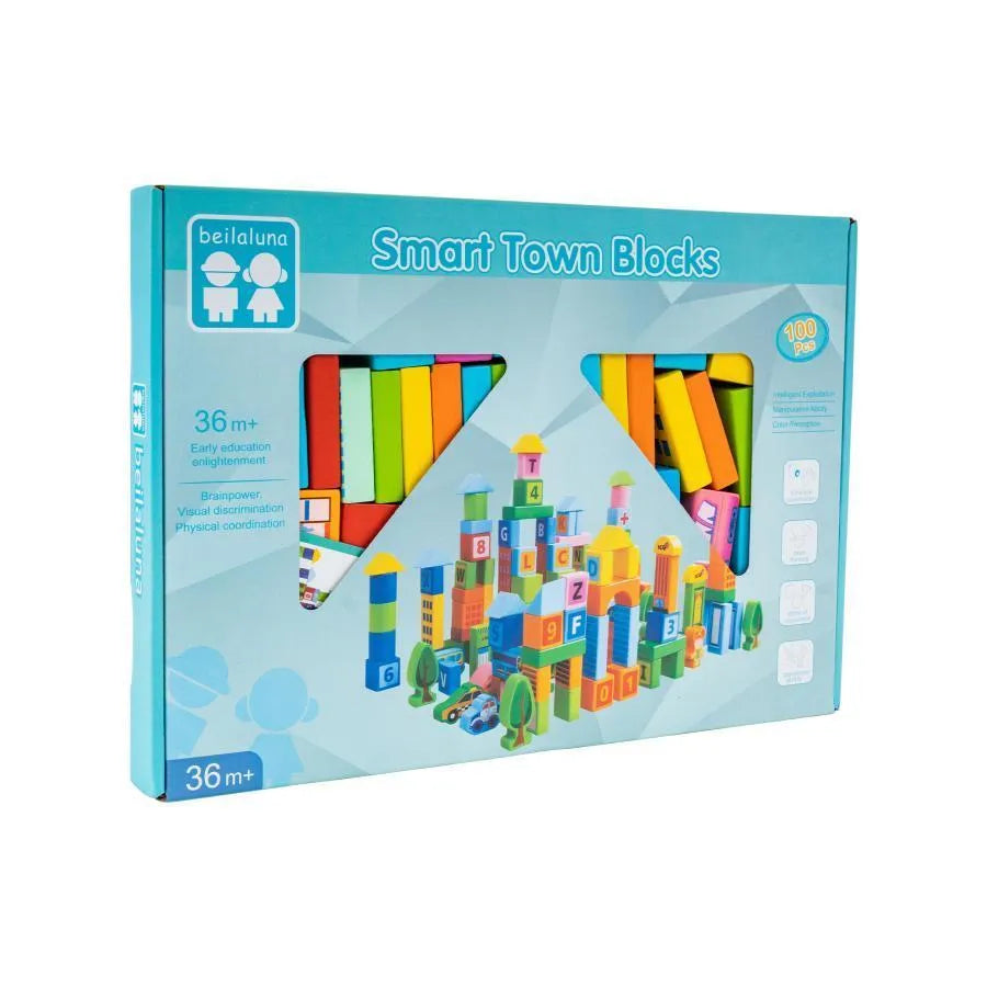 Interactive Urban City Building Blocks Game, 100 Pieces, Wood