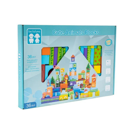 Woodland Animals Cube Puzzle Game for Construction, 100 Pieces, Wood