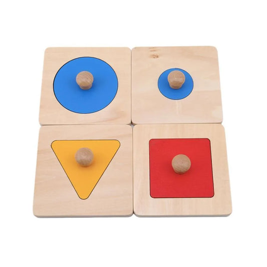 Tricolor Board Game with Geometric Shapes, 8 Pieces, Wood