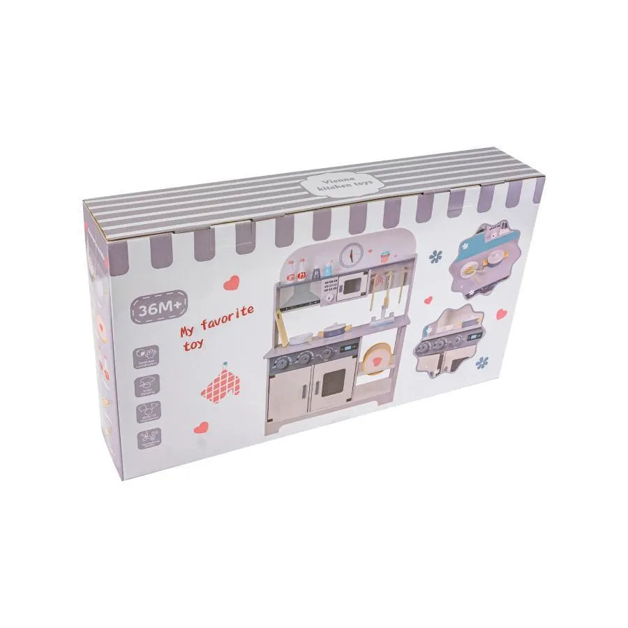 Viennese Kitchen Toy, 38 Pieces, White with Gray, Wood