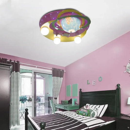 Beti Chandelier, 3*E27, Pink with Yellow, Metal and Wood