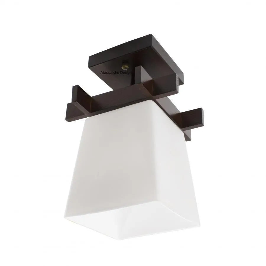 Cala Chandelier, 1 x E27, Brown with White, Wood and Glass