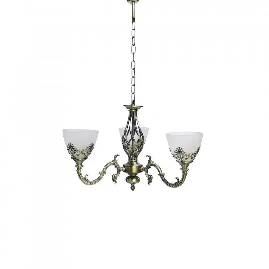 Rustic COTTAGE Chandelier, 3*E27, Antique Bronze, Metal and Glass