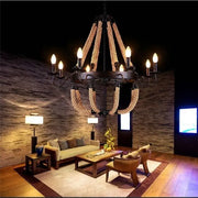 Circular Chandelier, 8*E14, Black, Metal and Rope