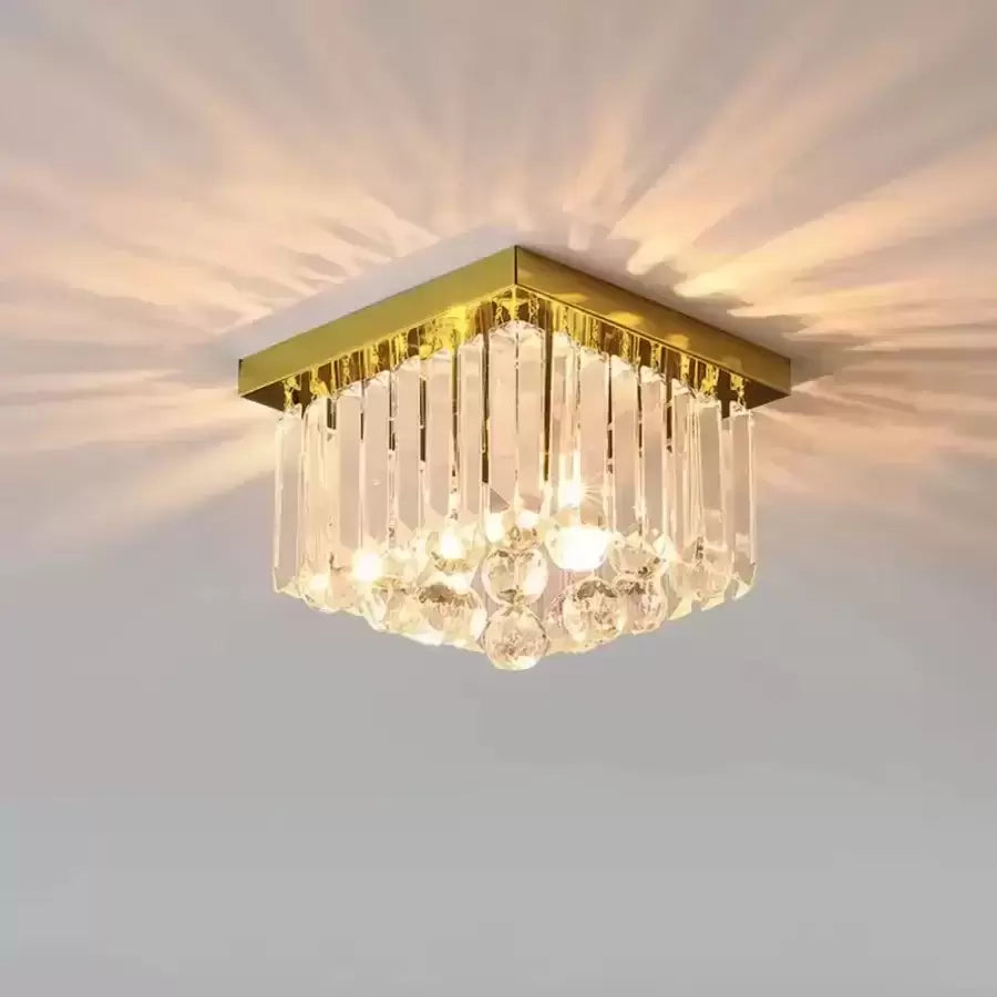 MARTINEZ Linear Luxe Crystal Chandelier, Diameter 35cm, 4x E14, Glossy Gold