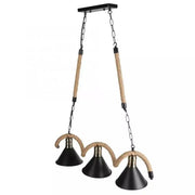Rope Chandelier, 3*E27, Brown, Metal and Rope