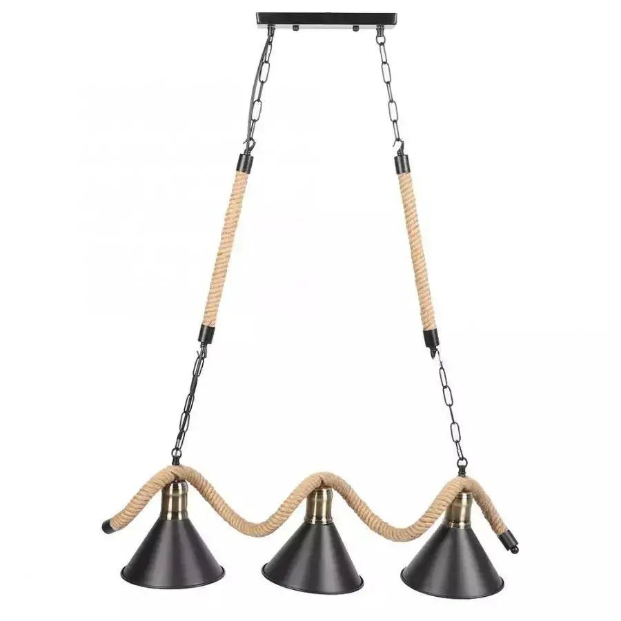 Rope Chandelier, 3*E27, Brown, Metal and Rope