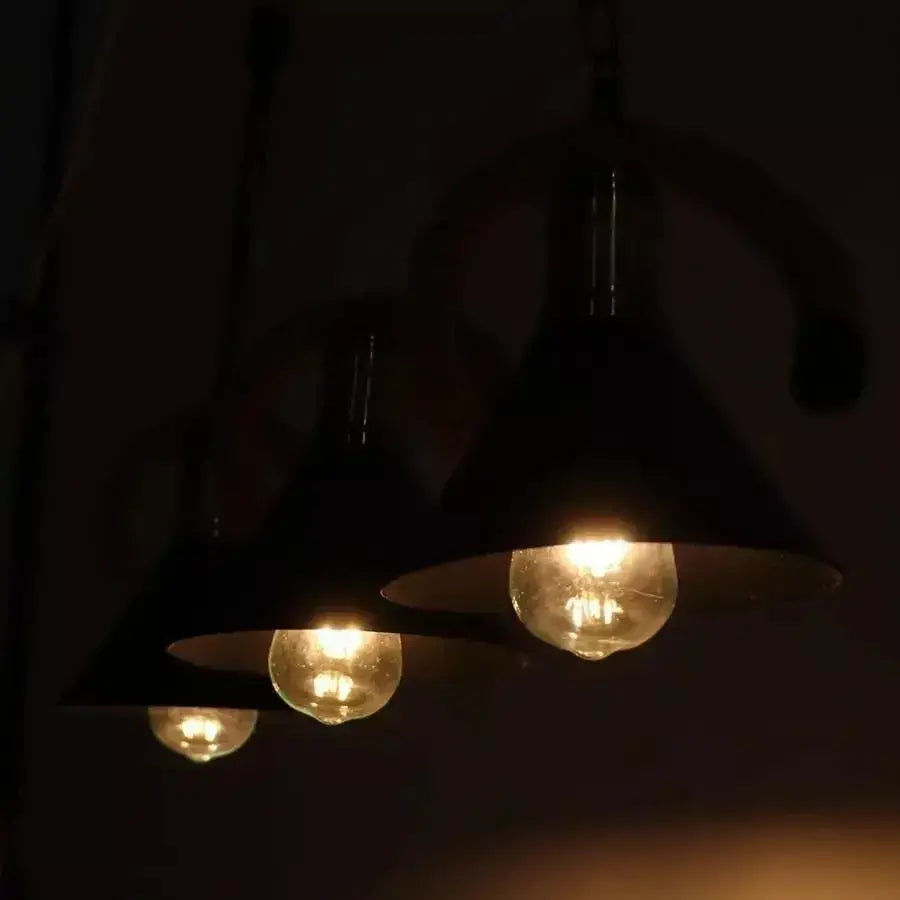Rope Chandelier, 3*E27, Brown, Metal and Rope
