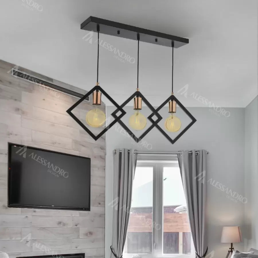 Fresi Chandelier, 3*E27, Metal, Black