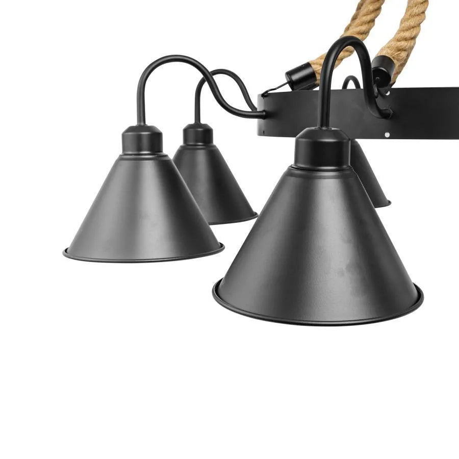 Indian Chandelier, 8*E27, Metal and Rope, Black