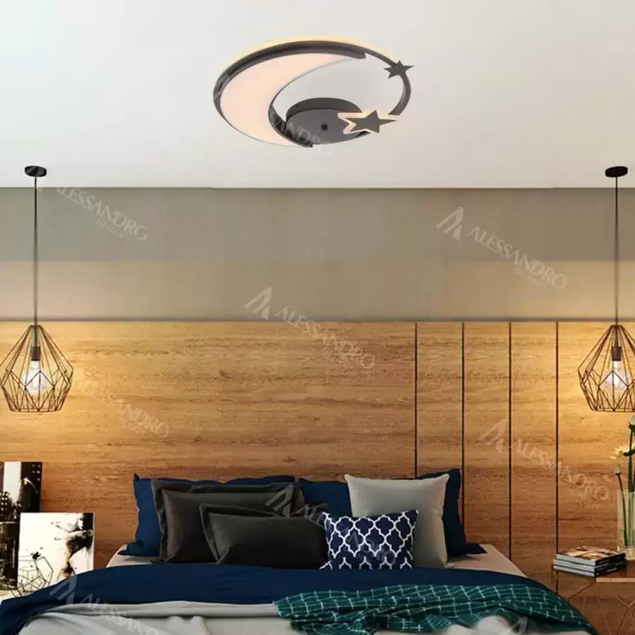 LED chandelier with remote control ALYONA 44W, Moon and Star, Cold/Warm/Neutral light, Dimmable, Black