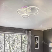 LED chandelier with remote control and crystal LEOCADIA RGB 134W, 3 Circles, Cold/Warm/Neutral light, Dimmable, White