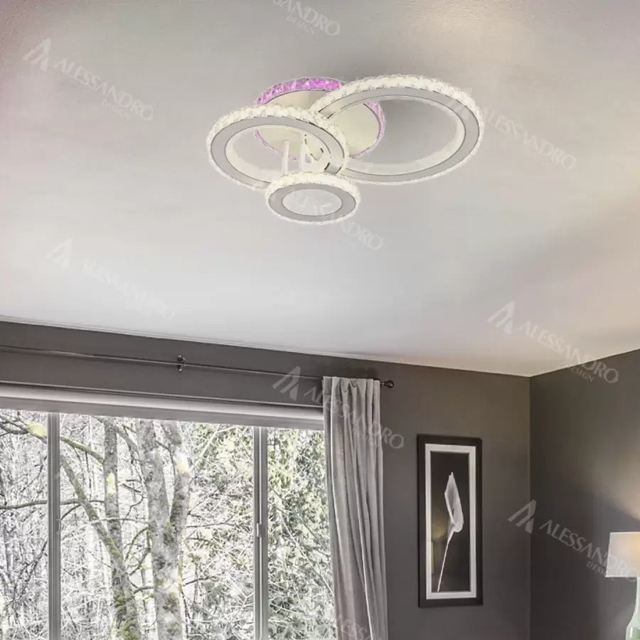 LED chandelier with remote control and crystal LEOCADIA RGB 134W, 3 Circles, Cold/Warm/Neutral light, Dimmable, White