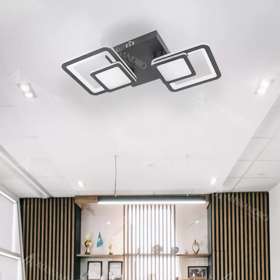 LED chandelier with remote control BALANS 44W, 2 Squares, Cold/Warm/Neutral light, Dimmable, Black