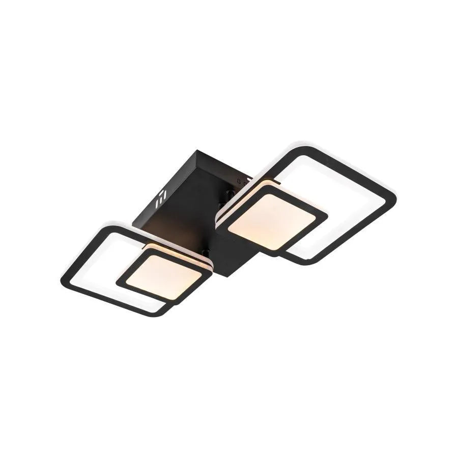 LED chandelier with remote control BALANS 44W, 2 Squares, Cold/Warm/Neutral light, Dimmable, Black