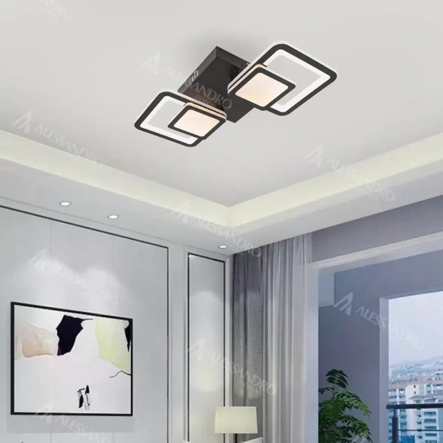 LED chandelier with remote control BALANS 44W, 2 Squares, Cold/Warm/Neutral light, Dimmable, Black