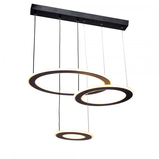 Suspended LED chandelier with remote control WHITE 99W, 3 Circles, Cold/Warm/Neutral light, Dimmable, Black, Height Adjustable