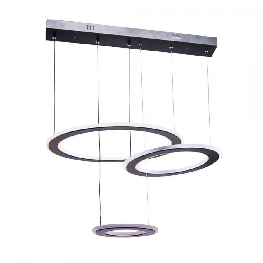 Suspended LED chandelier with remote control WHITE 99W, 3 Circles, Cold/Warm/Neutral light, Dimmable, Black, Height Adjustable