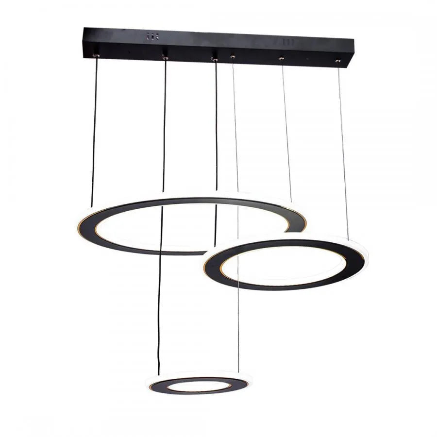 Suspended LED chandelier with remote control WHITE 99W, 3 Circles, Cold/Warm/Neutral light, Dimmable, Black, Height Adjustable