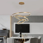 Suspended LED chandelier with remote control AZARIAH 130W, 3 Circles, Cold/Warm/Neutral light, Dimmable, Shiny Gold, Adjustable Height