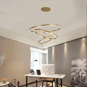 Suspended LED chandelier with remote control AZARIAH 130W, 3 Circles, Cold/Warm/Neutral light, Dimmable, Shiny Gold, Adjustable Height