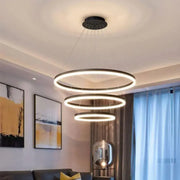 Suspended LED chandelier with remote control CASIANA 84W, 3 Circles, Cold/Warm/Neutral light, Dimmable, Black, Height Adjustable