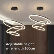 Suspended LED chandelier with remote control CASIANA 84W, 3 Circles, Cold/Warm/Neutral light, Dimmable, Black, Height Adjustable