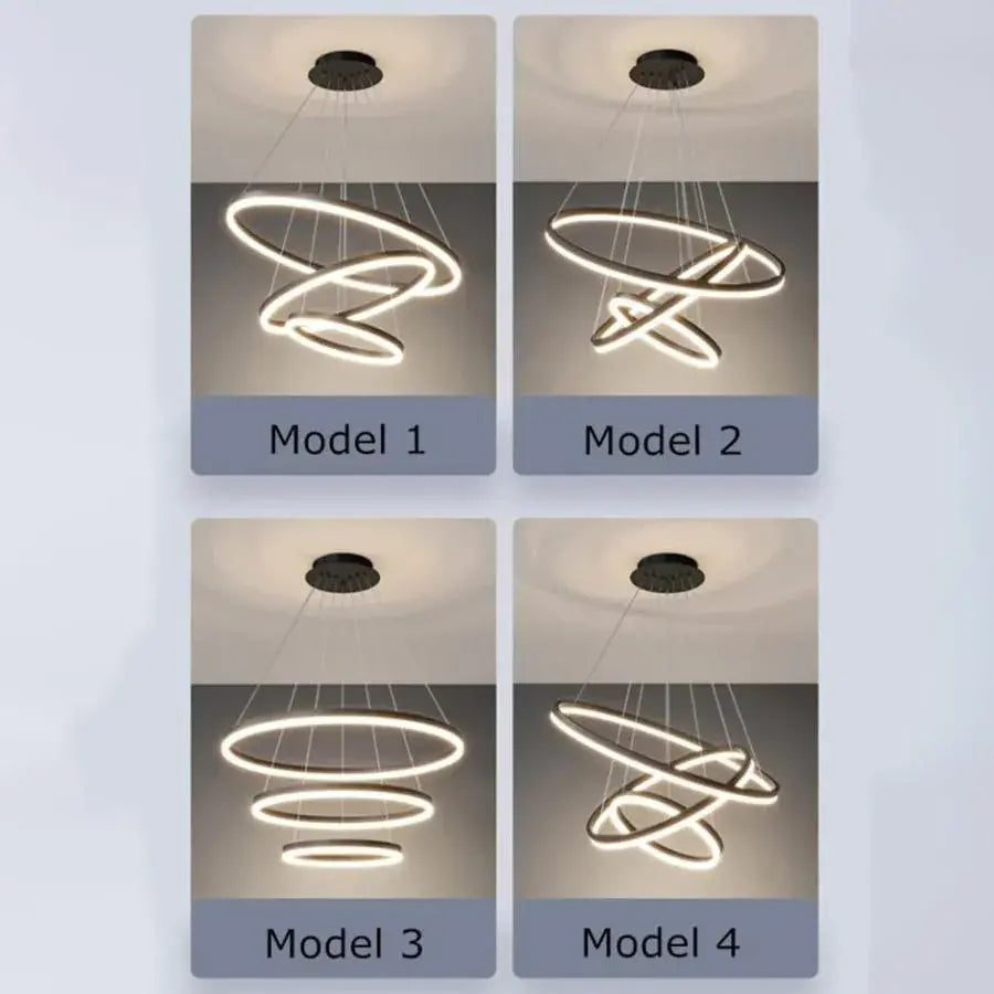 Suspended LED chandelier with remote control CASIANA 84W, 3 Circles, Cold/Warm/Neutral light, Dimmable, Black, Height Adjustable