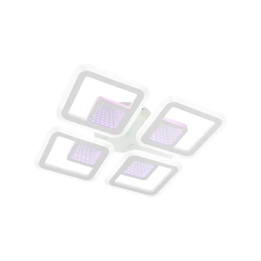 LED chandelier with remote control CHAI 3D 104W, 4 Squares, Cold/Warm/Neutral light, Dimmable, White