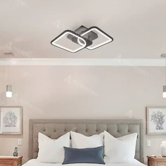 LED chandelier with remote control ZOE 39W, 2 Squares, Cold/Warm/Neutral light, Dimmable, Black