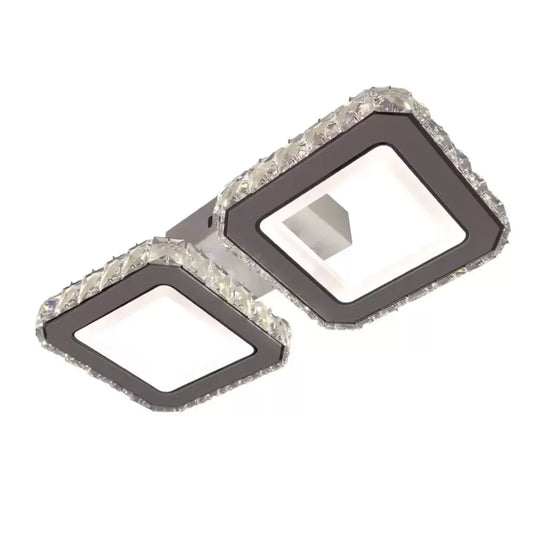 LED chandelier with remote control and crystal QUADRIS 24W, 2 Squares, Cold/Warm/Neutral light, Dimmable, White
