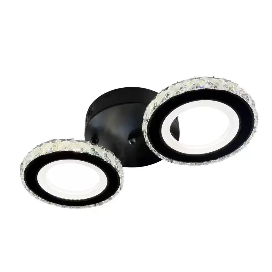 LED chandelier with remote control and crystal NOVA ROTONDA 29W, 2 Circles, Cold/Warm/Neutral light, Dimmable, Black