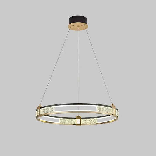Suspended LED chandelier with remote control and crystal ROGER 80W, 1 Circle, Cold/Warm/Neutral light, Dimmable, Shiny Gold, Adjustable Height