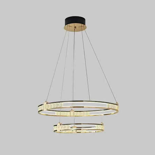 Suspended LED chandelier with remote control and crystal ROGER 100W, 2 Circles, Cold/Warm/Neutral light, Dimmable, Shiny Gold, Height Adjustable Crystal LED Chandeliers Default Title Alessandro Design