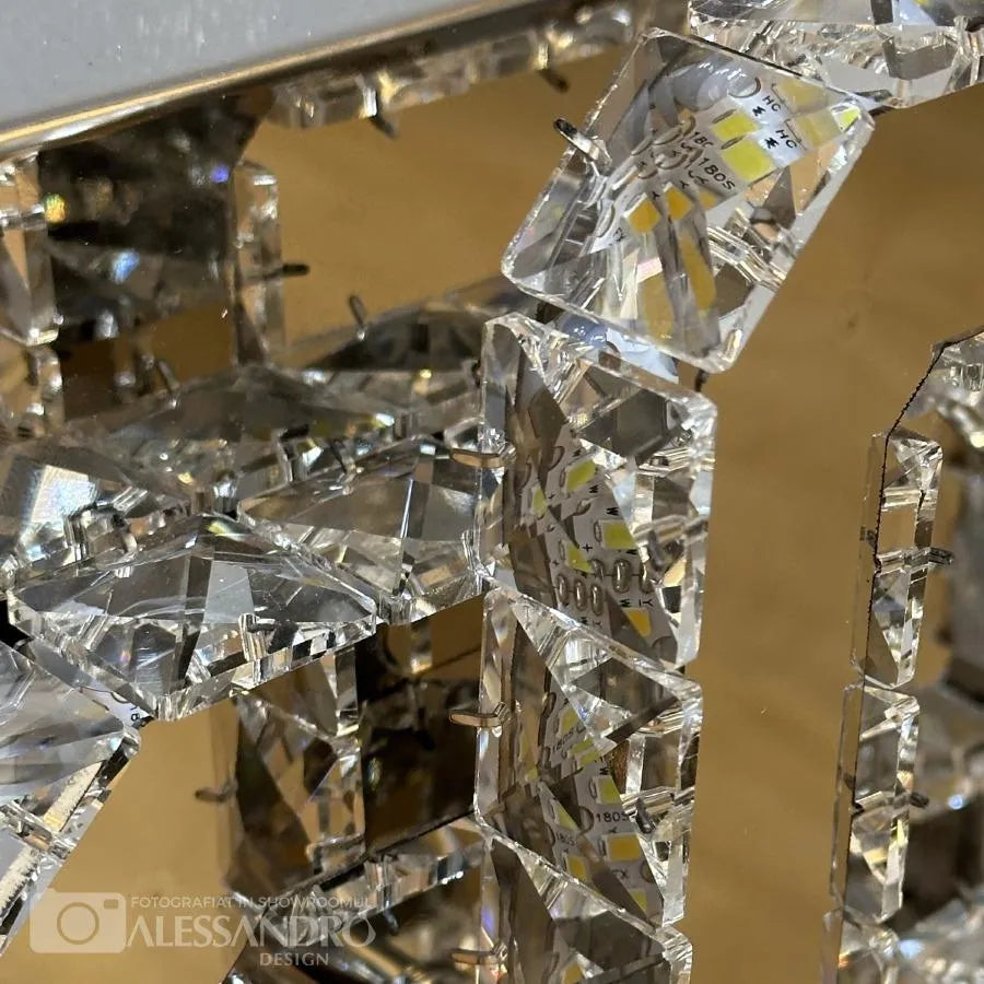JEREMIAH 34W crystal LED chandelier, 2 Squares, Cold/Warm/Neutral light, Dimmable, Shiny Chrome