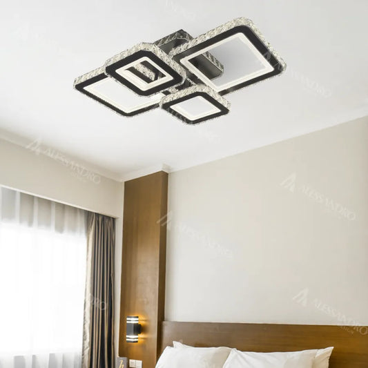 LED chandelier with remote control and crystal BLAKELY RGB 154W, 4 Squares, Cold/Warm/Neutral light, Dimmable, Black